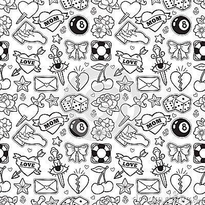 Old school seamless pattern in rockabilly style. Vector Illustration