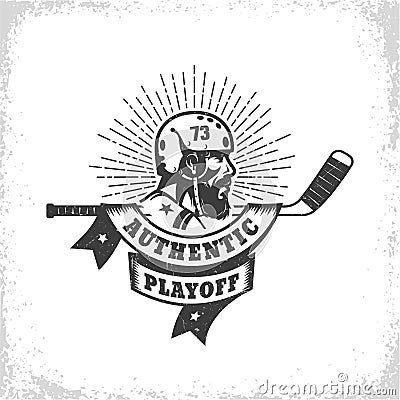 Old-school vintage hockey logo with bearded player Vector Illustration