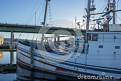 Longliner`s moored at fisherman`s terminal in Seattle Washington. Editorial Stock Photo