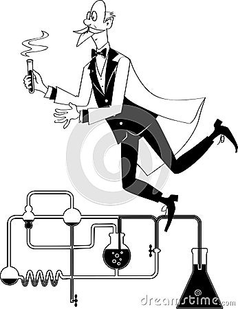 Old scientist performing an experiment Vector Illustration