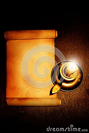 Old scroll and candle Stock Photo