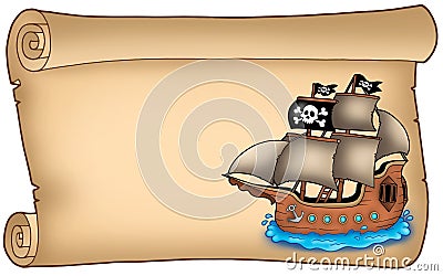 Old scroll with pirate ship Cartoon Illustration