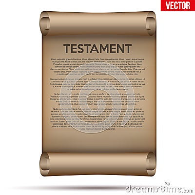 Old Scrolled Paper with last will and testament Vector Illustration