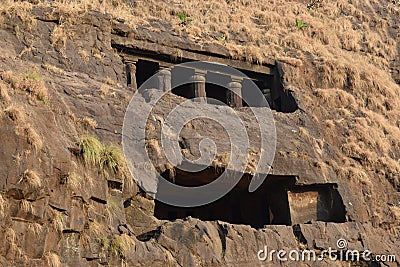 Old sculpture made in rock 2000years back in ancient India caves near Karla district Pune in India Stock Photo