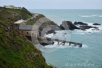 The old Lifeboat Station, Lizard Point, Cornwall, UK in colour Stock Photo