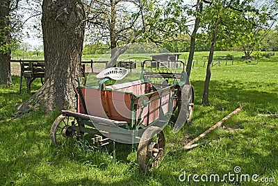 Old seed spreader chellberg farm Stock Photo