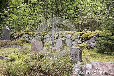 Old semetery in Finland with grave crosses and stones Editorial Stock Photo