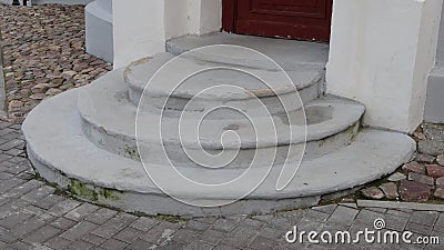 Old semi-circular steps on the street to the pharmacy Stock Photo