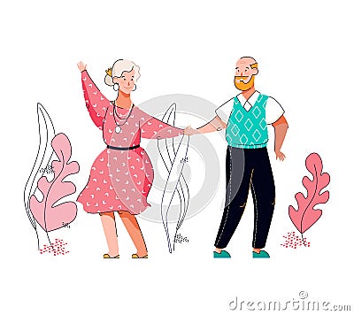 Old senior couple dancing isolated on white background Vector Illustration