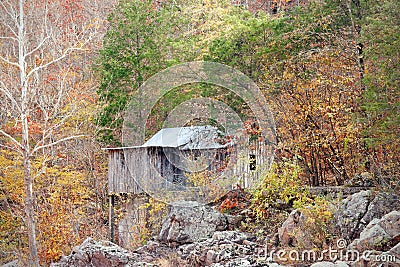 Old settlers cabin in the forest Stock Photo