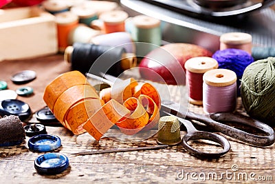 Old sewing tools Stock Photo