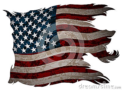 An old, shabby American flag. Detailed realistic illustration Cartoon Illustration