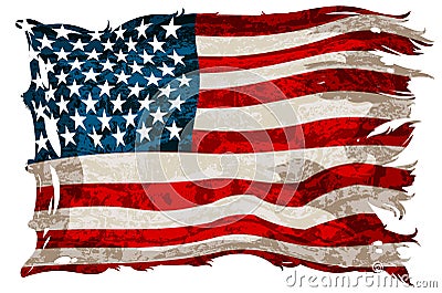 An old, shabby American flag. Detailed realistic illustration Cartoon Illustration