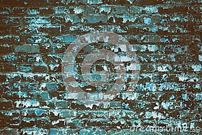 Old shabby turquoise painted brick wall - retro grunge background Stock Photo
