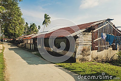 Fishermen hut in the tropical village near the ocean in India Stock Photo