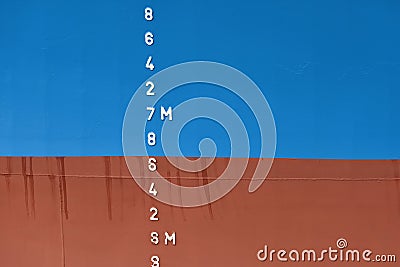 Old ship draft on hull, scale numbering Stock Photo