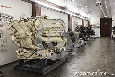 Old ship engine in Nikola Tesla Technical Museum in Zagreb, Croatia Editorial Stock Photo