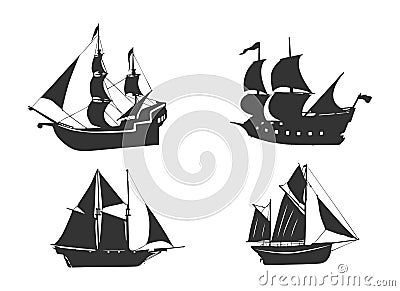 Old ship silhouette, Pirate ship vector, Ship silhouette, Sailing ship silhouette, Old ship vector Vector Illustration