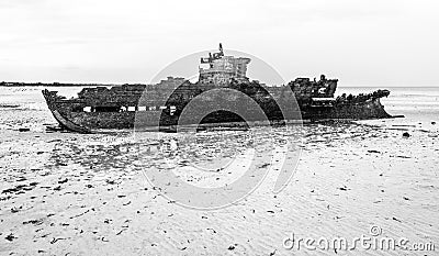 Old ship wreck in Mozambique coast Stock Photo