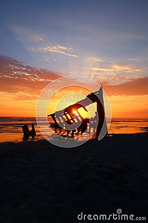 Pirate Ghost Ship Sunset peter Iredale Stock Photo