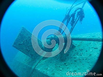an old ship wreck view from submarine Stock Photo