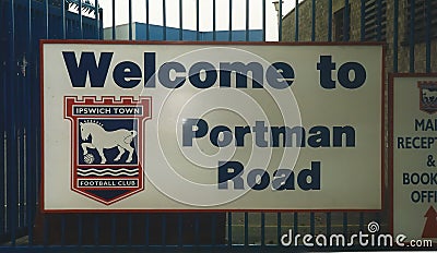 Old signs outside Portman Road stadium dating from 2000 in Ipswich Editorial Stock Photo