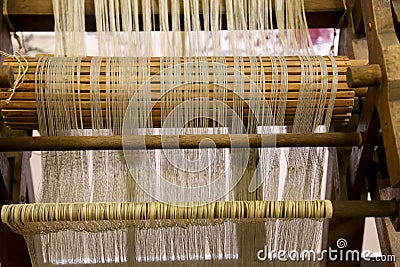 Old silk machines in Chinese factory, Beijing Stock Photo