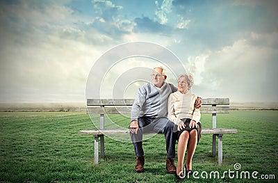 Old sitting couple Stock Photo