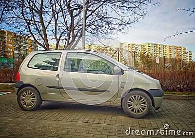 Old small compact city car Renault Twingo first model parked. Editorial Stock Photo