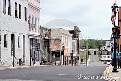 Main road through town of Bedford, Virginia, May 2020 Editorial Stock Photo