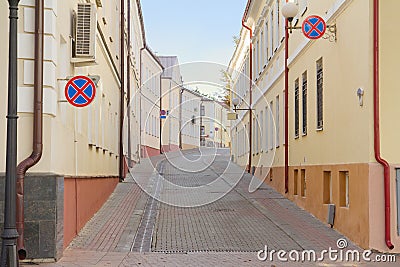 Old small street in Grodno, Belarus Stock Photo
