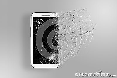 The old smartphone is disintegrating. Stock Photo