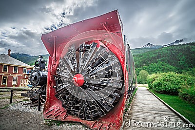 Old snow plow museum train locomotive in skagway alaska Editorial Stock Photo