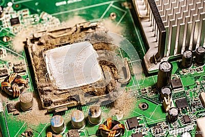 Old socket with CPU with dust and dirt Stock Photo