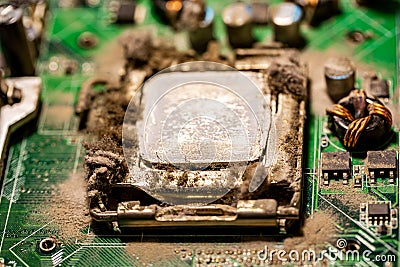 Old socket with CPU with dust and dirt Stock Photo