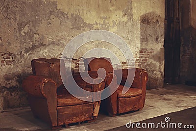 old sofa in abandoned building Stock Photo