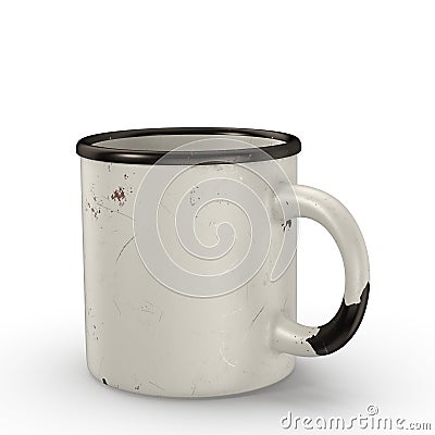 Old Soviet enameled mug of white color Stock Photo