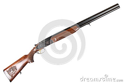 Old Soviet 12-gauge over and under double-barreled hunting gun Stock Photo