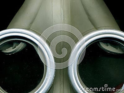 Old Soviet green gas mask. The eye of an old gas mask. postapocalypse. Stock Photo