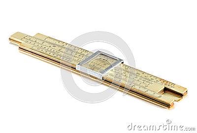 Old Soviet-made pocket slide rule mechanical calculator. Stock Photo