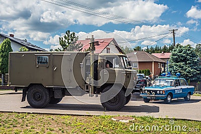 Old Soviet military truck GAZ driving Editorial Stock Photo