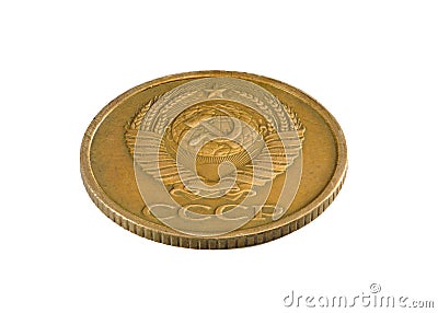 Old Soviet one copeck coin isolated on white background Stock Photo