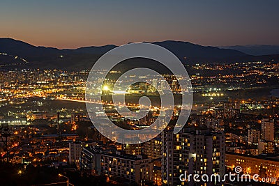 Old soviet residential district Gldani at night. Tbilisi Stock Photo