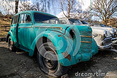 Old Soviet retro cars in the open air. Dump of a car of the Soviet era Stock Photo
