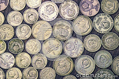 Old Soviet Russian copper coins Stock Photo