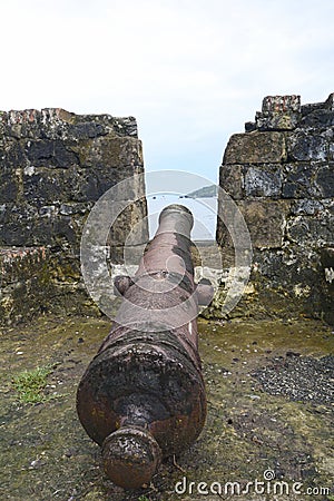Old spanish cannon at at historic fort Stock Photo