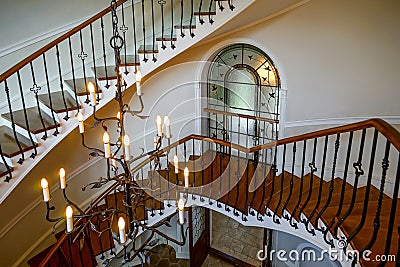 Old spiral staircase in classic russian manor style Editorial Stock Photo