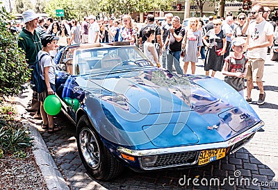 Old sports Chevrolet Corvette cabriolet at an exhibition of old cars in the Karmiel city Editorial Stock Photo