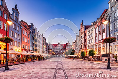 Old Square with Swiety Duch Gate in Gdansk at Dusk, Poland Stock Photo