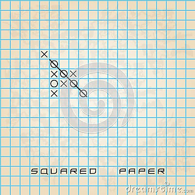 Old squared paper background with noughts and crosses Vector Illustration